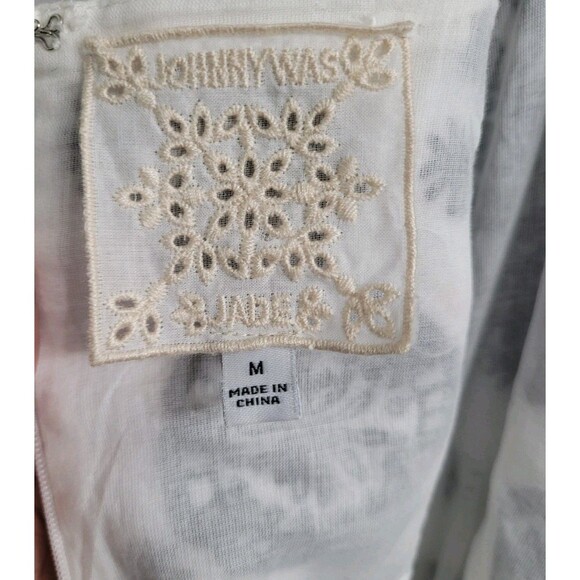 Johnny Was Jade M Mel Embroidered White Black Cotton Midi Dress Pockets Spring - Picture 2 of 11